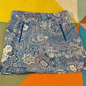Talbots Paisley Print Skort Blue Pink Zipper Pockets Lined Women’s Size Medium
